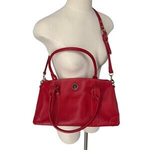 Vintage 90's Dooney & Bourke Red Pebble Leather Satchel  W/ Shoulder Strap